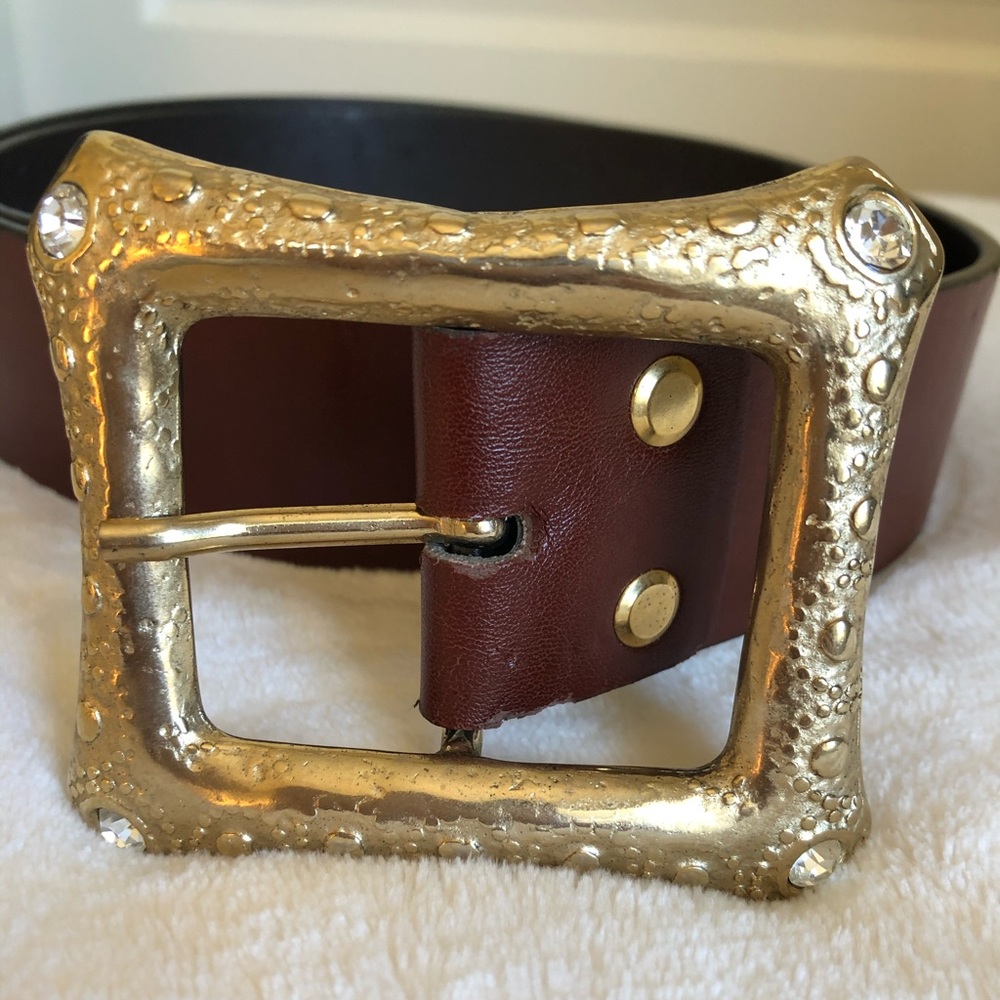 Chiara Boni Brown Leather Belt Gold Square Buckle